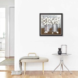 Diamond Art Painting Farmhouse Rustic Cotton Flower Modern Countryside Kit for Adults by Number Kits Gem Art Wall Home Decor(Canvas 13.8 x13.8inch)