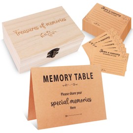 CCCYMM Celebration Of Life Share A Memory Card Sets 1 Wooden Memory Box with 1 Table Sign 50 Share A Memory Cards for Funerals Weddings Birthdays Graduations Bridal Shower Keepsake Decorations Gifts
