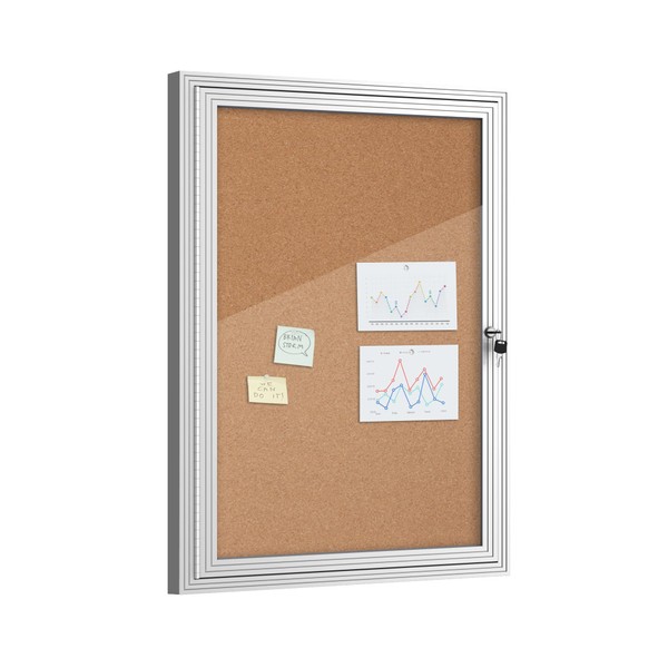 Mifuro 36"x24" Enclosed Bulletin Board, Outdoor Lockable Weather-Resistant Aluminum Cork