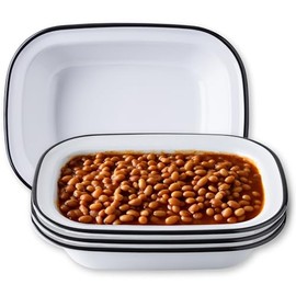 Tablecraft Melamine Serving Pans Trays, Vintage Inspired White with Black Rim Heavy Duty, Break Resistant Commercial Foodservice Restaurant Hospitality Use, 48 oz, Rectangular, 11 by 8.1, 4 Pcs