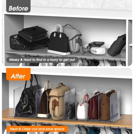 Purse Organizer for Closet, 5 Pack Adjustable Acrylic Shelf Dividers for Closet Organization, Closet Organizers and Storage, Purse Separator Handbag Storage Organizer, Purse Dividers for Closet