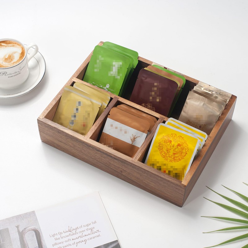 XIMISISE Tea Bag Holder, Acacia Wood Tea Bag Storage Organizer,