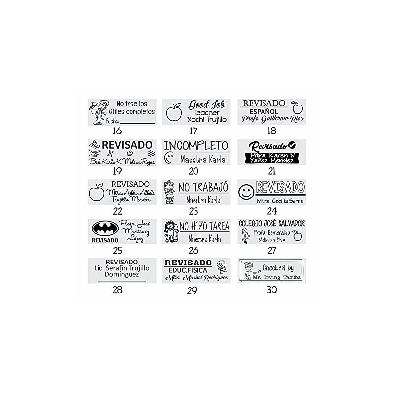 Sello autoentintable 1.8x4.7cm, didáctico para maestros, personalizado