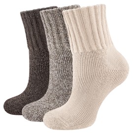 Niorasen Thermal Socks for Women, 3 Pairs Wool Winter Warm Thick Socks, Full Cushioned Cosy Comfy Ladies Hiking Walking Boot Crew Sock with Gifts Box, 4-8 Coffee Assorted