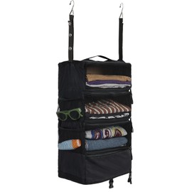 Surblue Travel Hanging Luggage Organizer Portable Suitcase Closet Organizer Multiple Compartments Collapsible Compression Packing Cubes Shelf, Black,S