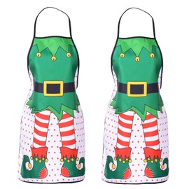 Lvydec 2 Pack Christmas Funny Elf Apron Clearance, Cute Kitchen Chef Bib BBQ Cooking Aprons for Adult，Holiday Kitchen Apron Funny Creative Apron Dress Christmas