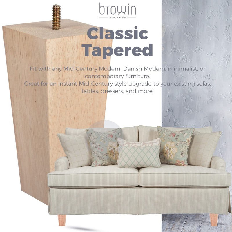 Btowin 4 inch Solid Wood Furniture Legs, 4Pcs Mid-Century Modern