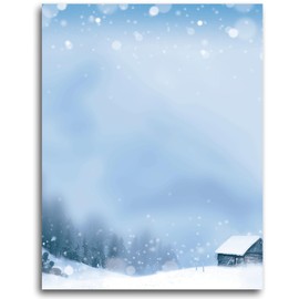 Lonfliness 100 PCS Beautiful Winter Letterhead Blue Christmas Border Computer Paper Snowflake Stationery paper for Note Letters to Santa Holiday Printer Paper Invitations Office School 8.5 x 11 In