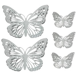PREMIUS 5 Piece Metal Butterfly Accents Wall Decor Set, Premium Metal Material with Charming & Stunning Design, Perfect for Living Room, and Bedroom Decor, White-Silver, (3) 6 Inches, (2) 12 Inches