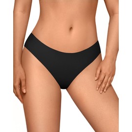 OEAK Seamless Thongs for Women Invisible Thongs No Show Thong Panty Liners Tangas Comfortable Workout G-Strings Underwear Black XL