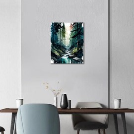 Rebotipy Paint by Numbers for Adults Beginners Watercolor Landscape Paint by Number Kits,DIY Paint by Numbers Kits on Canvas A River in The Forest Hand Drawn Paintworks Artwork for Adults,16x20inch