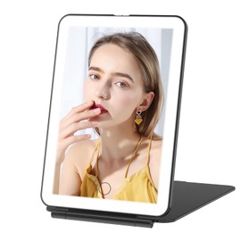 FUNTOUCH FUNTOUCH Rechargeable Travel Makeup Mirror with 72 Led Lights, Portable Lighted Beauty Mirror, 3 Color Lighting, Dimmable Touch Screen, Tabletop LED Folding Cosmetic Vanity Mirror