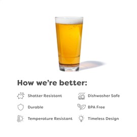 TOSSWARE RESERVE 16oz Stacking Pint, SET OF 4, Premium Quality, Dishwasher Safe & Heat Resistant Unbreakable Plastic Beer Glasses