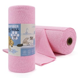 PCCALIGO 50-Pack Microfiber Cleaning Cloth Roll 12"x12", Lint-Free, Pink
