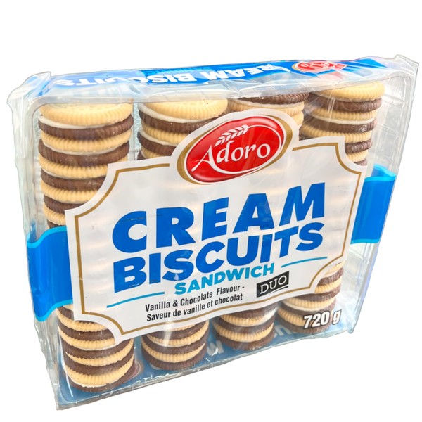 Chocolate and Vanilla Duplex Sandwich Cookies, Bulk Snacks 720g, Rich and Creamy Cream Biscuits | Premium Quality Grocery Food | Ideal School Snacks for Kids | Indulge in the Taste of Adoro Groceries