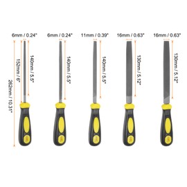 sourcing map 5pcs Metal File Set 6" High Carbon Steel Double Medium Cut Half Round Flat Triangle Square Round Hand Rasp Files with Plastic Handle for Deburring and Removing Material