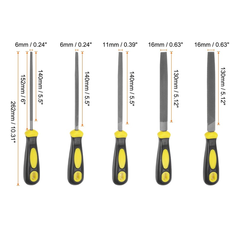 sourcing map 5pcs Metal File Set 6" High Carbon Steel