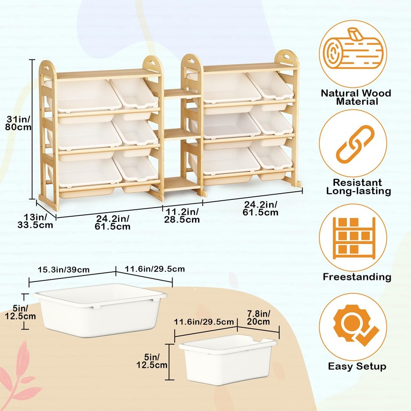 Orekemo Toy Storage Organizer, 59.6" W White 5-Shelf Bookcase/Bookshelf with