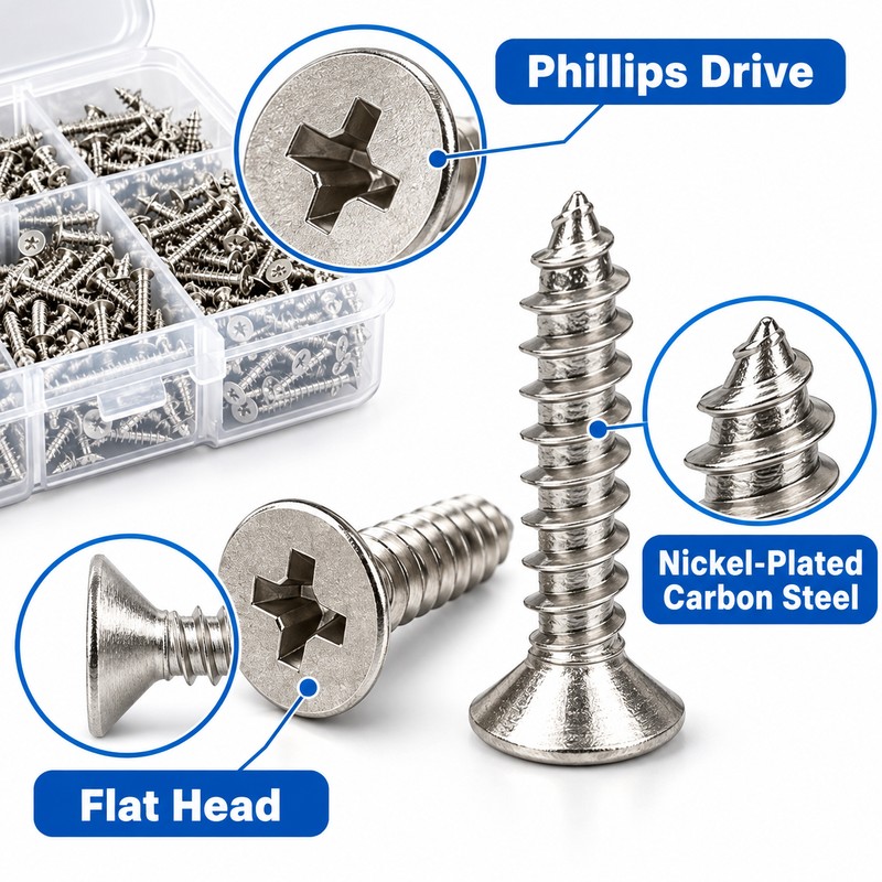 M2 Self-Tapping Wood Screw Assortment Kit for DIY Repairs –