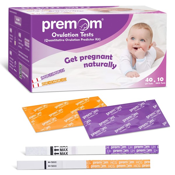 Quantitative Ovulation Predictor Kit, 40 Ovulation Tests + 10 Pregnancy Tests, Premom Advanced Ovulation Test Strips Combo with Numerical Results, Smart Digital Ovulation Reader APP, PMS-4010