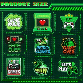 Hotop 48 Pcs Video Game Embroidery Patches Green Pixelated Gaming Sew Iron on Embroidered Applique Iron on Patches Repair Patches for Clothes Green Iron on Patches Stick on Patches for Boys Gamer Fans