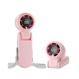 TriPole Portable Handheld Turbo Fan with Digital Display, 3-IN-1 Rechargeable Mini Travel Fan, Battery Operated, Foldable for Desk & Neck, High Speed Personal Cooling Fans for Outdoor Trip Beach, Pink