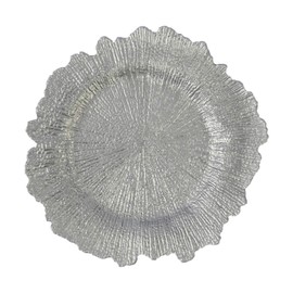 Silver Plastic Reef Charger Plates - 12 pcs 13 Inch Round Floral Sponge Charger Plates Wedding Party Decoration (Silver, 12)