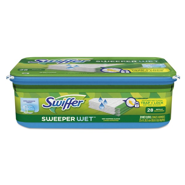 Swiffer 82856 Wet Refill Cloths, Open Window Fresh, Cloth, White, 10 x 8, 28 per Box (Case of 6 Boxes)