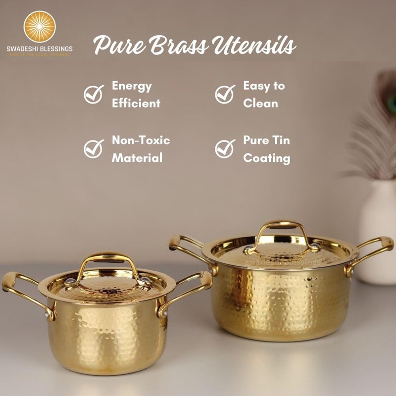 Swadeshi Blessings Exclusive Range Brass Pot/Stock Pot for Cooking with