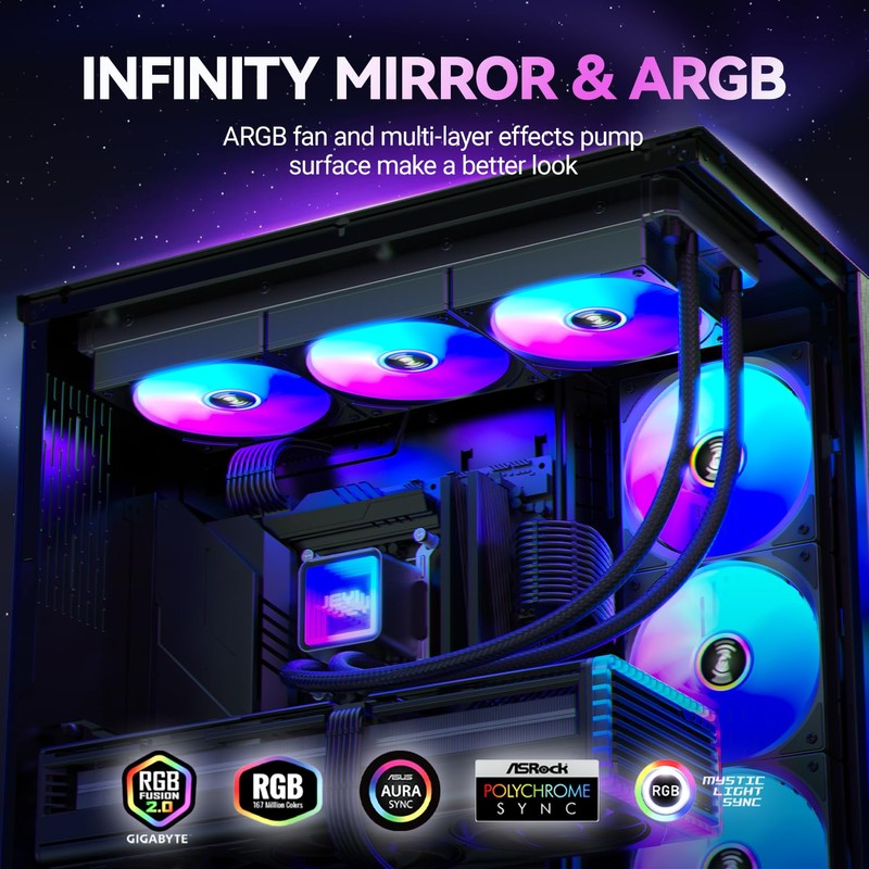 JEYI iArcticStorm 360 Water Cooler Black, Desktop ARGB AIO Liquid