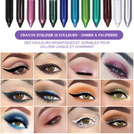 Riceel 12 Eyeliner Colours, Eyeliner Shadow, Eyeliner, Waterproof, Eyeliner Neon, Matt, Sequins, Eyeliner Set, Colourful, Eyeliner for Women, Eyeliner, Professional, Eyeliner