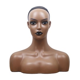 KimRuima 4pcs Realistic Wig Mannequin Head Wig Head with Shoulders Display Stands for Wig Hat Scarf Pendant Sunglasses Earrings JRM00101-4 (Dark Brown with Black Lip)