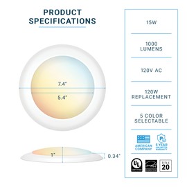 PARMIDA (12 Pack) 5/6 Inch Dimmable 5CCT LED Disk Lights, 15W Surface Mount Ceiling Lighting, 5 Color Selectable 2700K/3000K/3500K/4000K/5000K, 1100lm, J-Box Or Recessed Can Installation, UL-Listed