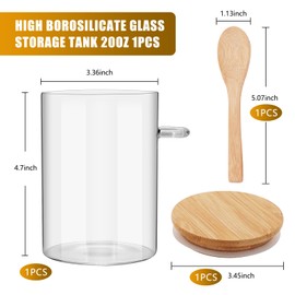 Airtight Food Storage Containers, Glass Storage Canister with Wooden Spoon and Lids, 20 Oz Glass Jars with Lids,Glass Jar for Serving Bath Salt Sugar Spice Coffee Tea Cereals Condiment Food (2)