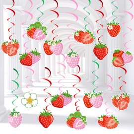 Berry First Birthday Decor - Strawberry Birthday Decorations Strawberry Party Decorations Strawberry Baby Shower Decorations Hanging Swirl Banner