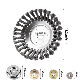 Steel Wire Weeding Head, 150 x 25.4 mm Brush Cutter Weed Brush with 4 Adapters, Twist Wild Herb Brush Can Effectively Remove Weeds and Moss (6 Inches)