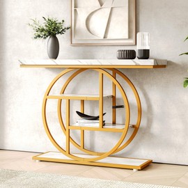 LITTLE TREE Console Table, 4-Tier Entryway Table Behind Couch Table, 41.3-Inch Modern Sofa Table for Living Room, Foyer Hallway Table for Entrance, White and Gold