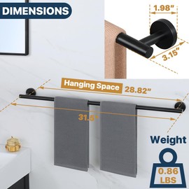 SAYAYO Black Towel Bar for Bathroom, Towel Rack Wall Mounted 31.5 Inch, Towel Rod Towel Holder SUS304 Stainless Steel (Hanging Length 29-Inch)