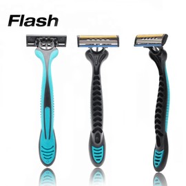 Flash 3 Ultimate Shave Triple Blade Razor Disposable Razors for Men - 3 Stainless Steel Teflon Coated Blades - Pivoting Head - Vitamin E & Aloe Lubricating Strip Pack of 10