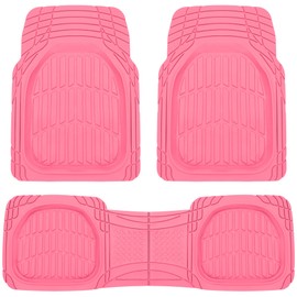 Carbella Pink Car Mats, 3 Piece Full Set – Waterproof Trim-to-Fit Pink Floor Mats for Cars Trucks SUV, Deep Dish All-Weather Pink Car Floor Mats, Flexible Rubber Automotive Floor Mat Set for Women