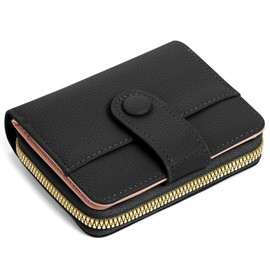 Adiwo Women's Leather Wallet, Purses for Women Genuine Leather, Zipper Coin Pocket with Multiple Compartments, Minimalist Small Ladies Purse, Excellent Credit Card Holder with ID Window, Black