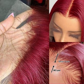 99j Burgundy Lace Front Bob Wigs Human Hair 13X4 Straight Lace Front Wigs Human Hair Bob 180% Density Red Bob Wig Human Hair Per Plucked with Baby Hair（99j Bob Wig Human Hair 12inch）
