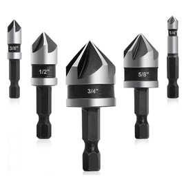 COLYUPO Countersink Drill Bit Set 5 Flute 90 Degree Woodworking Chamfering Cutter 1/4 3/8 1/2 5/8 3/4 Inch Chamfer Tapered Bits for Metal Wood Plywood Plastic