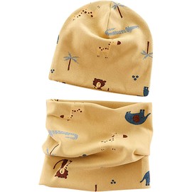 MAKFORT Children's Loop with Beanie Hat, Baby Scarves, Cotton Scarves, Winter Loop Scarf for Boys and Girls, yellow