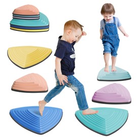 Stepping Stones for Kids Non-Slip Balance River Stones Toys Promoting Children's Coordination Skills Obstacle Courses Sensory Toys for Toddlers Indoor & Outdoor（Macaron 6pcs ）