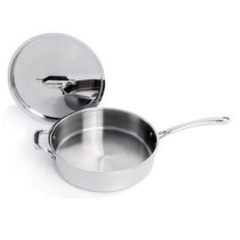 Berghoff Professional Tri-ply 18/10 Stainless Steel Sauté Pan 11" 4.6 Qt. Safe Grip Handle Matching Lid Induction Cooktop Measurement Markings Inside Fast & Even Heat Oven Safe