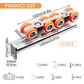 Pack of 2 Sliding Door Castors, Robust and Easy to Use, Track Rail with Wheels, Wide Applications, Sliding Door Rollers, for Sliding Doors, Passage Doors, Wooden Doors (Silver)