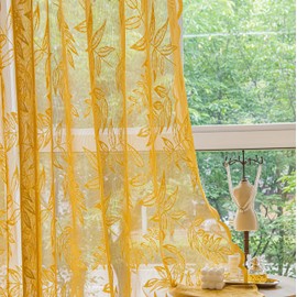 Sutuo Home Gold Lace Curtains 63 Inches Long, Leaf Embroidery Window Sheer Drapes Pair Knitted, Rod Pocket Vintage Country Window Treatments Set of 2 Panels for Bedroom Living Room, 57" W x 63" L