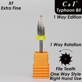 C & I Nail Drill Typhoon Style Efile for Electric File Machine, 1 Way Sharp File-Teeth for Acrylic Gel Nails Remove, Manicure Tools for Nail Techs Use, Right Hand Use Only (Extra Fine -XF)
