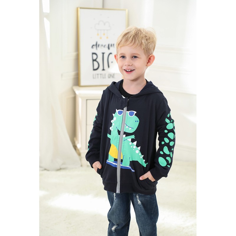 MIXIDON Children's hooded boys' pullover dinosaur zip sweatshirt headpiece jacket